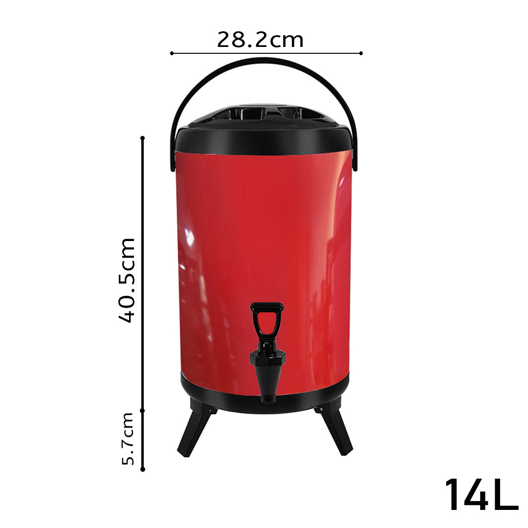 Soga 4 X 14 L Stainless Steel Insulated Milk Tea Barrel Hot And Cold Beverage Dispenser Container With Faucet Red