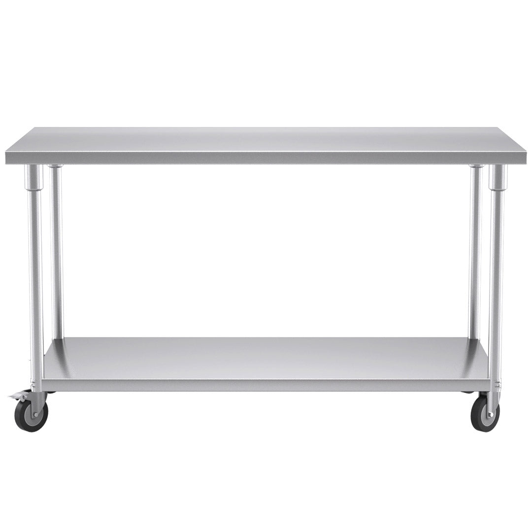 Soga 150cm Commercial Catering Kitchen Stainless Steel Prep Work Bench Table With Wheels