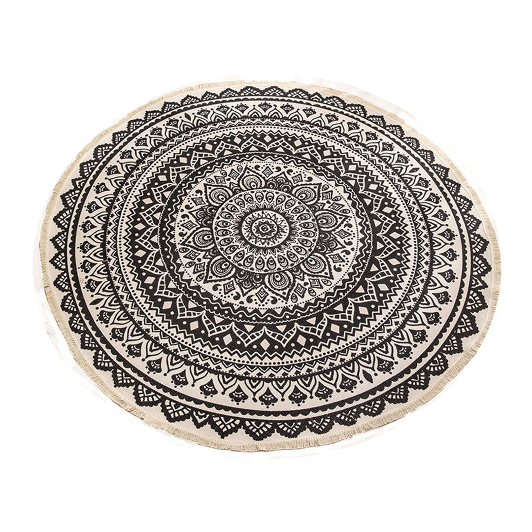 Black Carpet Soft Linen Bohemian Non-Slip Floor Retro Minimalist Round Rug Home Decor with Tassels