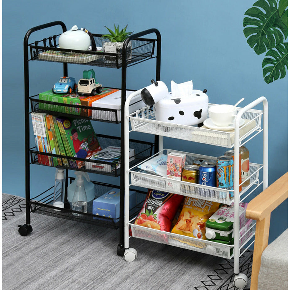Soga 3 Tier Steel Black Bee Mesh Kitchen Cart Multi Functional Shelves Portable Storage Organizer With Wheels