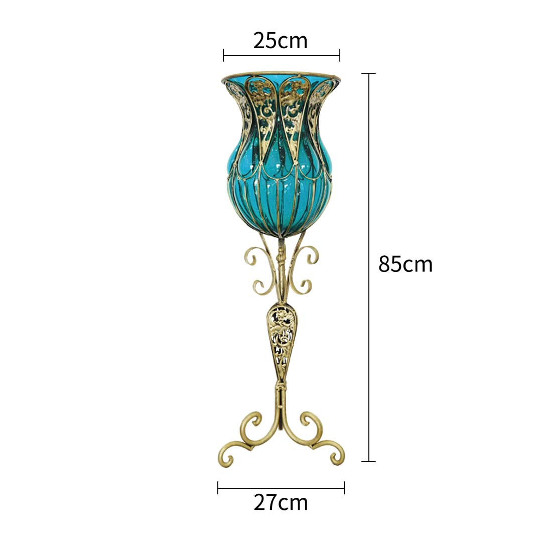 Soga 85cm Blue Glass Tall Floor Vase And 12pcs Pink Artificial Fake Flower Set