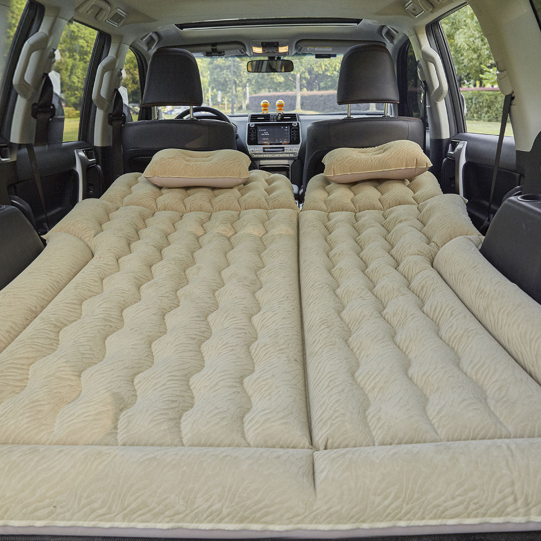 Beige Inflatable Car Boot Mattress Portable Camping Air Bed Travel Sleeping Essentials