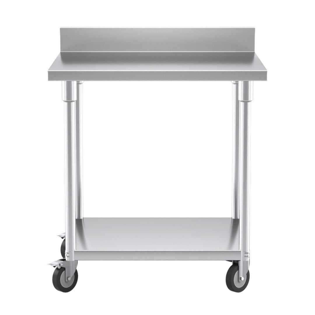 Soga 80cm Commercial Catering Kitchen Stainless Steel Prep Work Bench Table With Backsplash And Caster Wheels