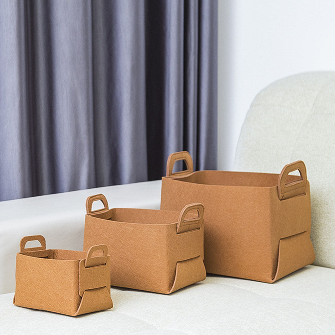 4X Medium Coffee Foldable Felt Storage Portable Collapsible Bag Home Office Foldable Organiser with Carry Handles