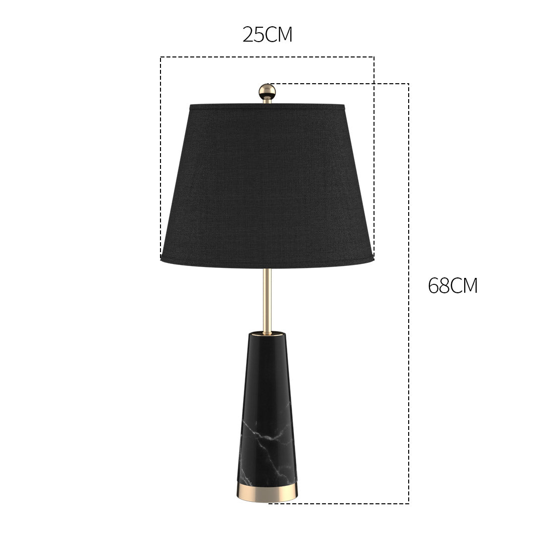 Soga 68cm Black Marble Bedside Desk Table Lamp Living Room Shade With Cone Shape Base