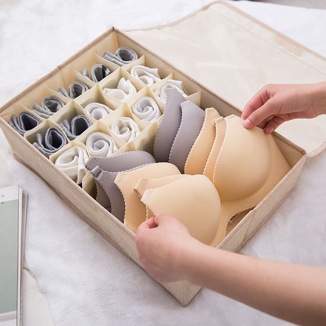 2X Beige Flip Top Underwear Storage Box Foldable Wardrobe Partition Drawer Home Organiser