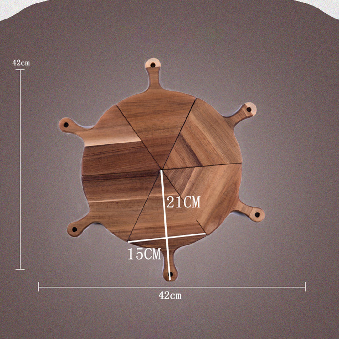 Soga 2 X 6 Pcs Brown Round Divisible Wood Pizza Server Food Plate Board Pizza Paddle Cutting Board Home Decor