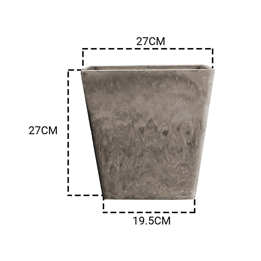 Soga 27cm Sand Grey Square Resin Plant Flower Pot In Cement Pattern Planter Cachepot For Indoor Home Office