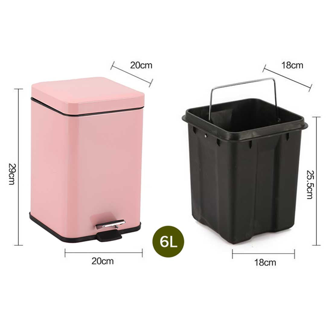 Soga 2 X 6 L Foot Pedal Stainless Steel Rubbish Recycling Garbage Waste Trash Bin Square Pink