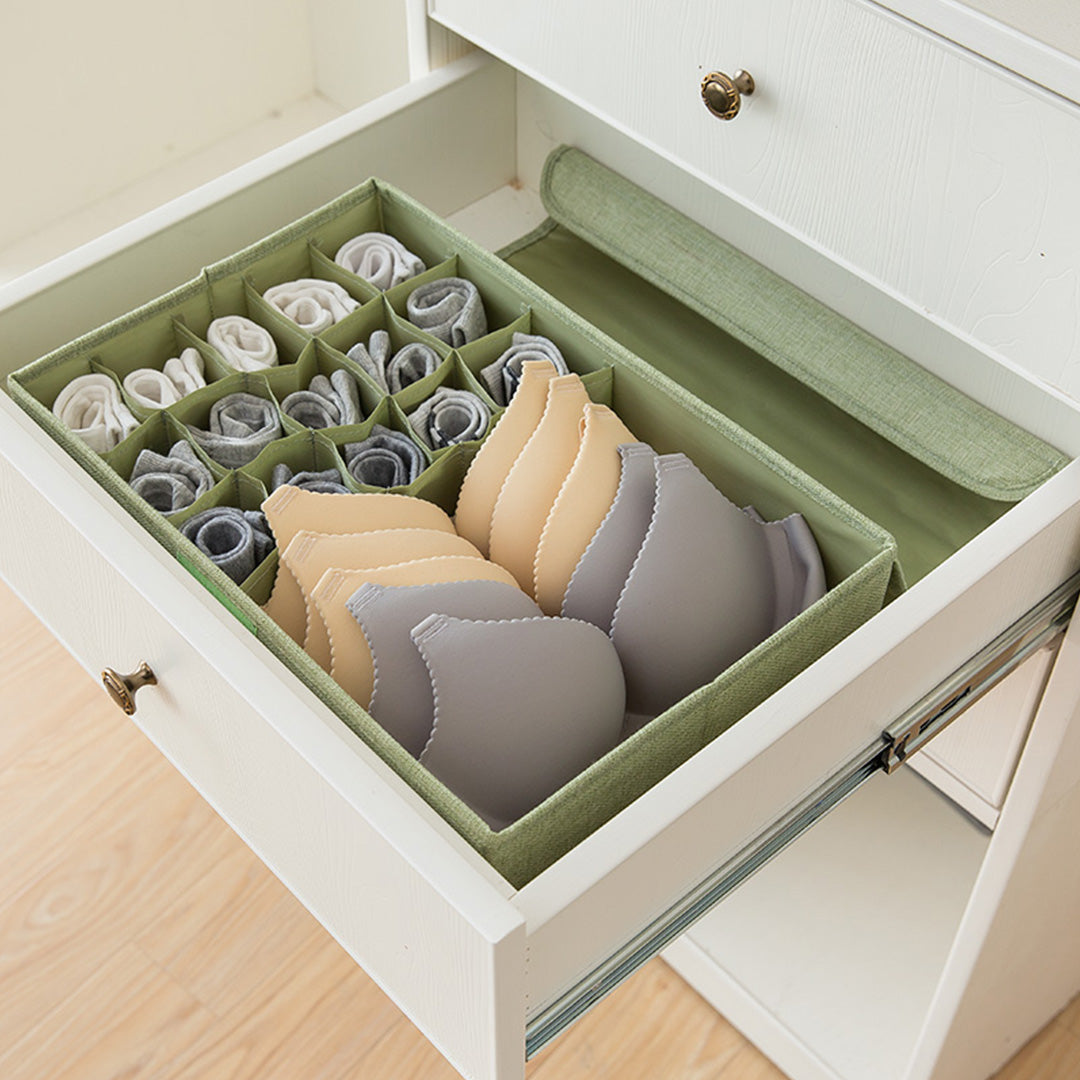 Green Flip Top Underwear Storage Box Foldable Wardrobe Partition Drawer Home Organiser