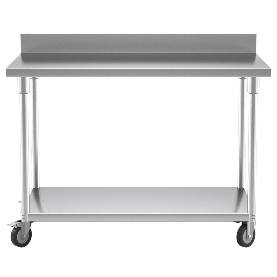 Soga 120cm Commercial Catering Kitchen Stainless Steel Prep Work Bench Table With Backsplash And Caster Wheels