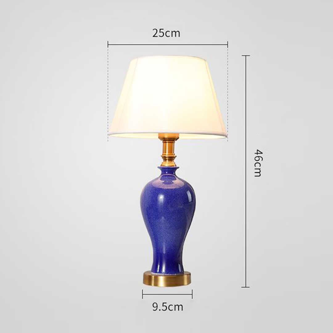 Soga 2 X Blue Ceramic Oval Table Lamp With Gold Metal Base