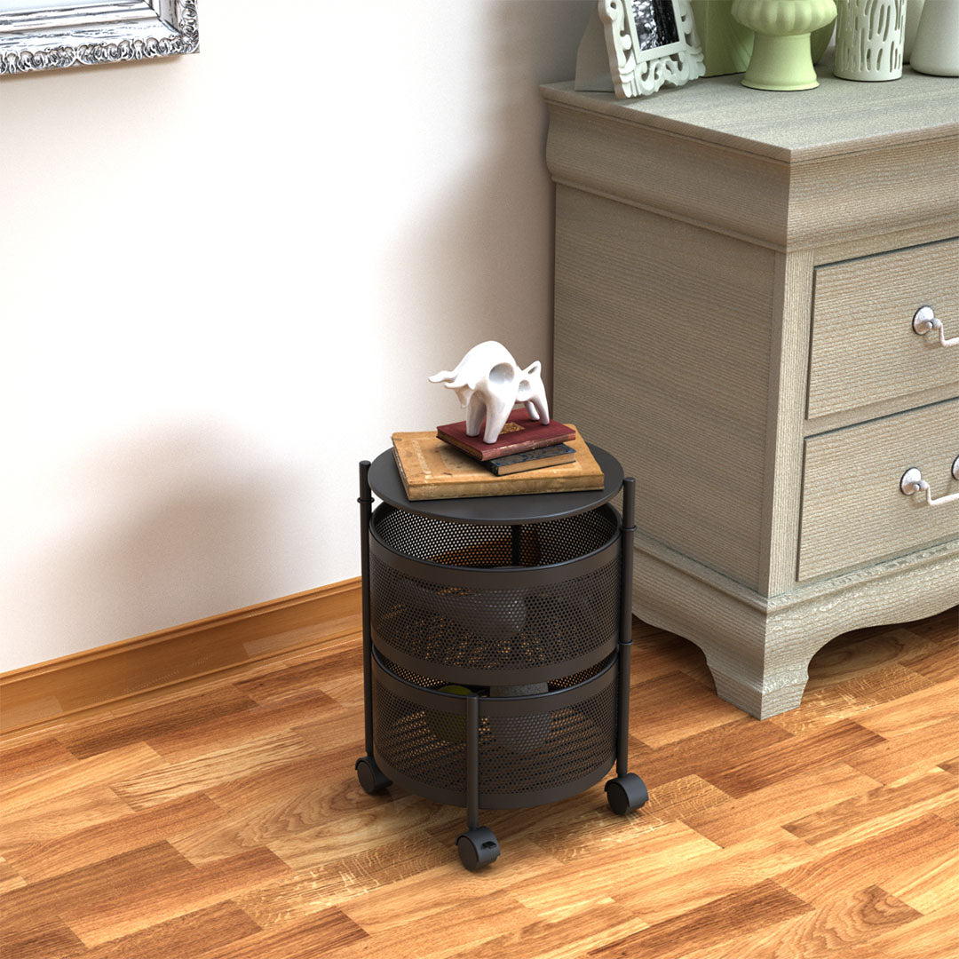 Soga 2 Tier Steel Round Rotating Kitchen Cart Multi Functional Shelves Portable Storage Organizer With Wheels