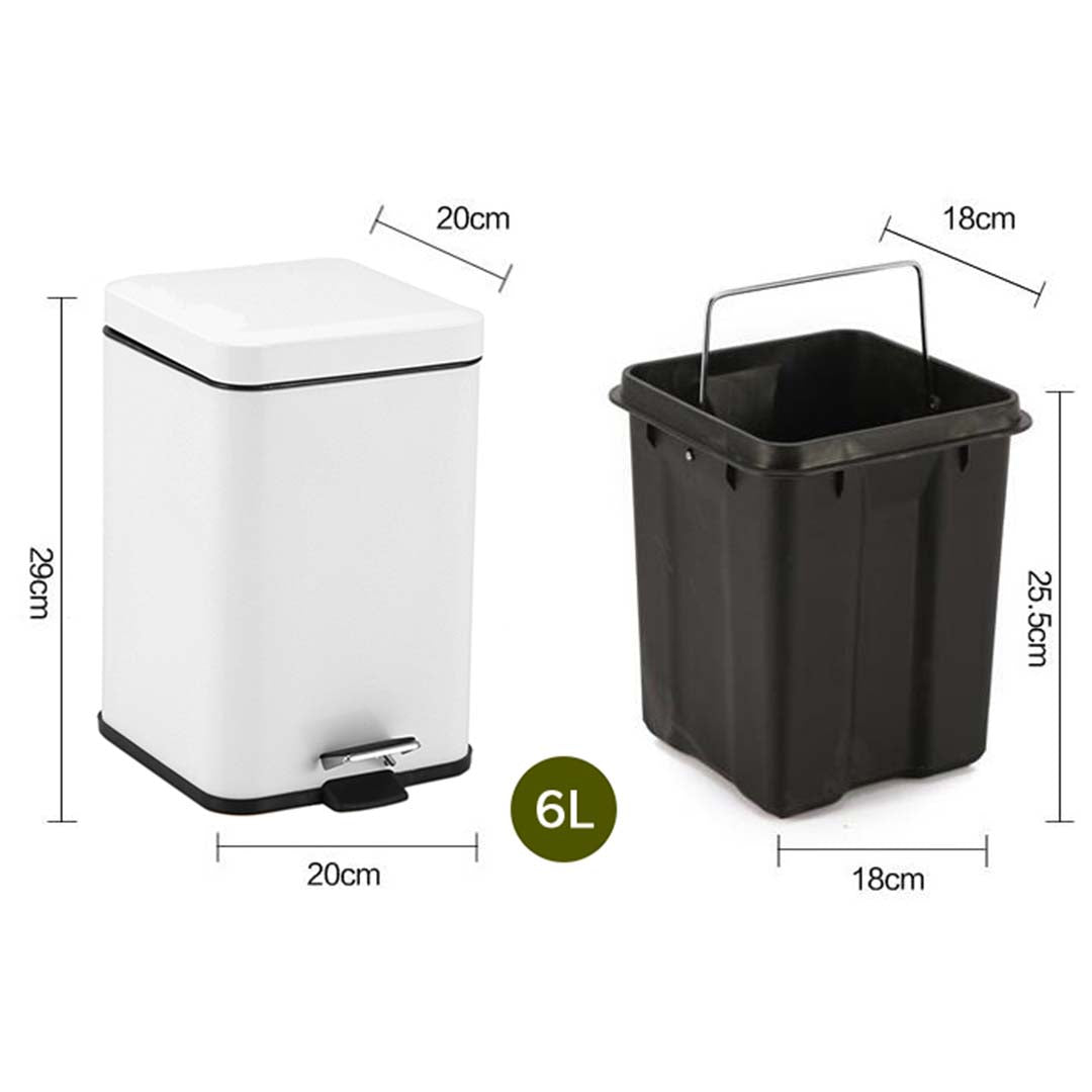 Soga Foot Pedal Stainless Steel Rubbish Recycling Garbage Waste Trash Bin Square 6 L White