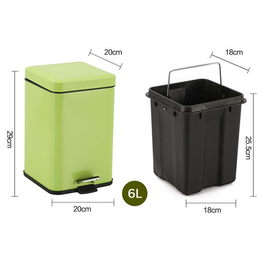 Soga Foot Pedal Stainless Steel Rubbish Recycling Garbage Waste Trash Bin Square 6 L Green