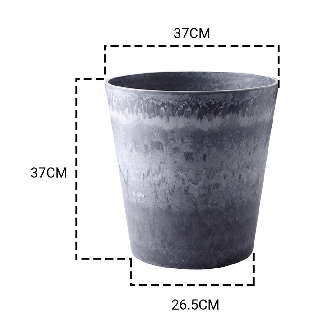Soga 2 X 37cm Weathered Grey Round Resin Plant Flower Pot In Cement Pattern Planter Cachepot For Indoor Home Office