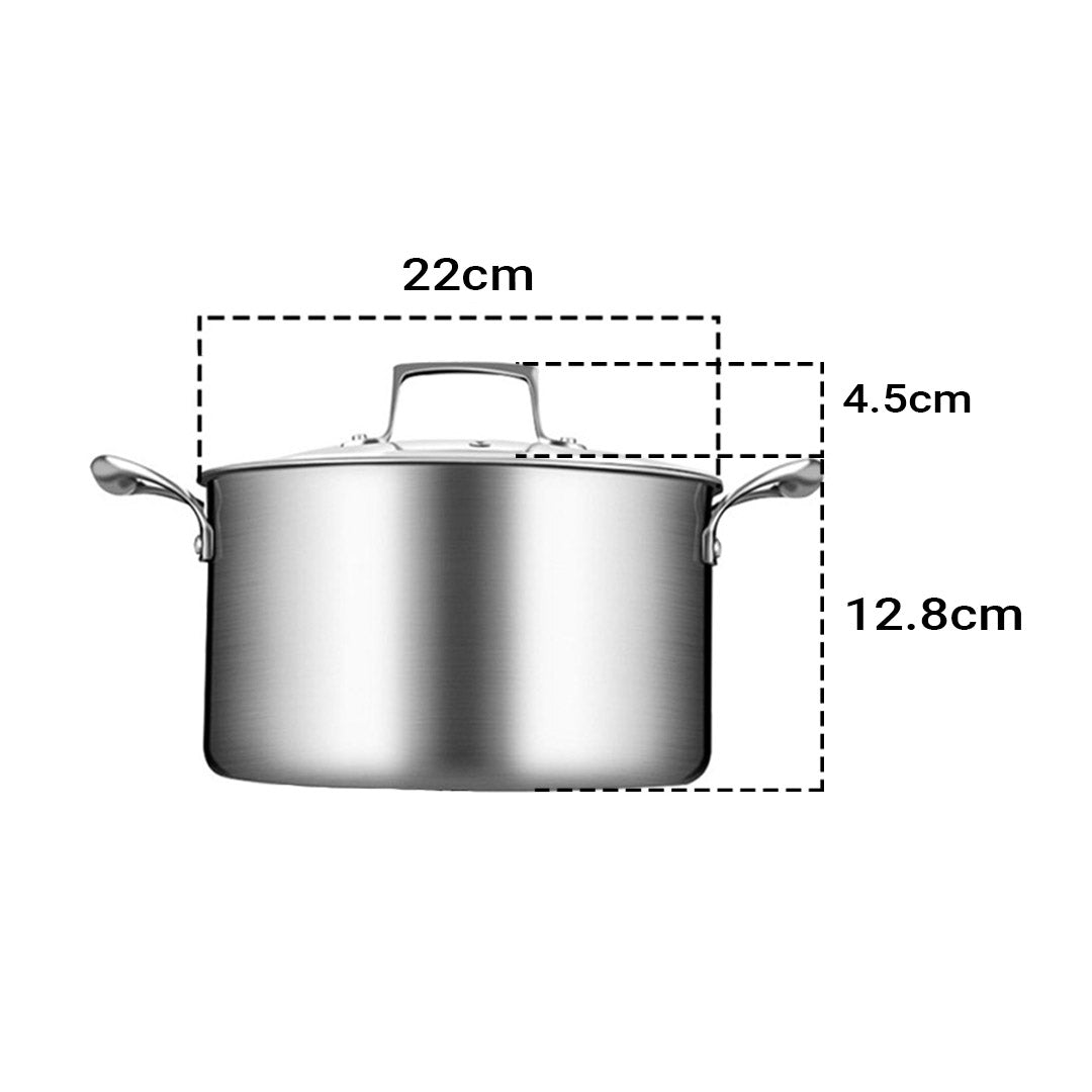 Soga 22cm Stainless Steel Soup Pot Stock Cooking Stockpot Heavy Duty Thick Bottom With Glass Lid