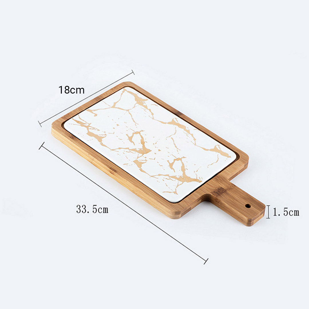 Soga 33.5cm White Square Wooden Serving Tray Slate Steak Serving Platter Chopping Board Paddle Home Decor