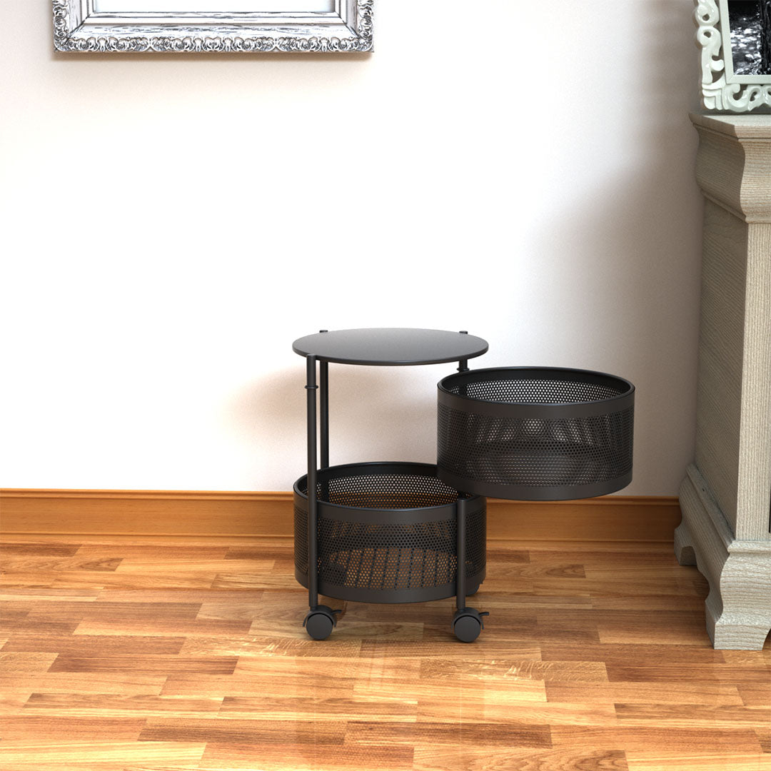 Soga 2 X 2 Tier Steel Round Rotating Kitchen Cart Multi Functional Shelves Portable Storage Organizer With Wheels