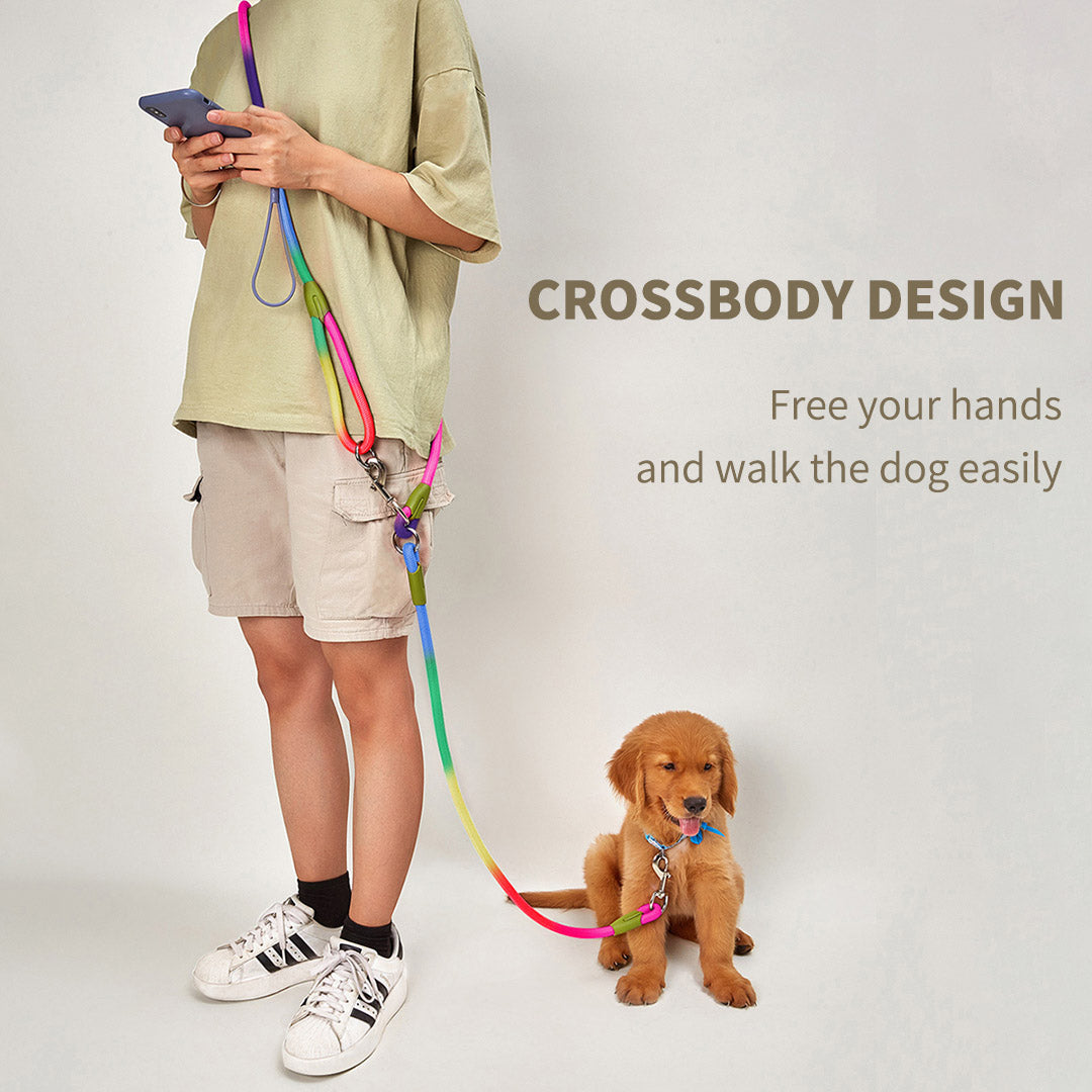 Soga 220cm Multifunction Hands Free Rope Pet Cat Dog Puppy Double Ended Leash For Walking Training Tracking Obedience Rainbow