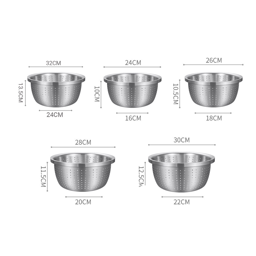 Soga 2 X Stainless Steel Nesting Basin Colander Perforated Kitchen Sink Washing Bowl Metal Basket Strainer Set Of 5
