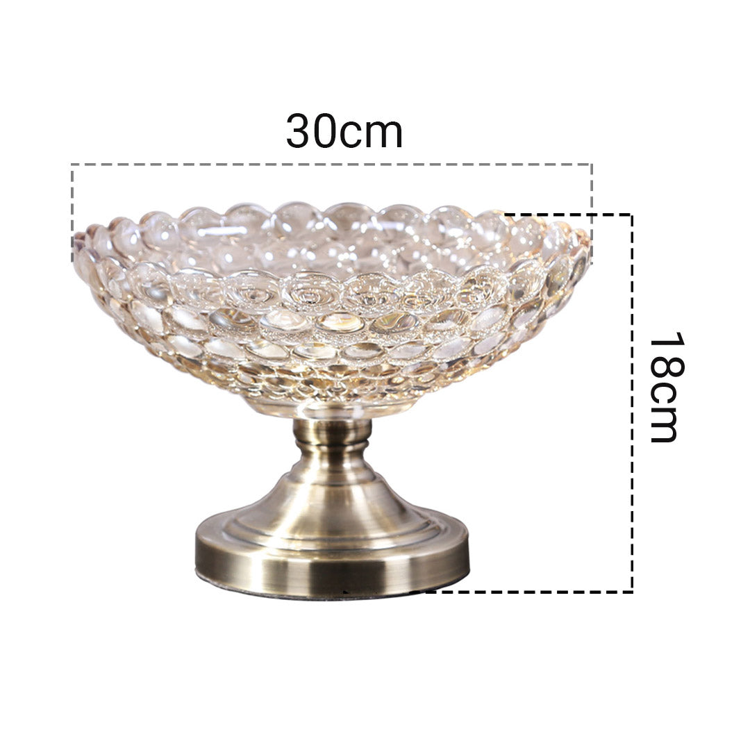 Soga Bronze Pedestal Crystal Glass Fruit Bowl Candy Holder Countertop Dessert Serving Basket Decor