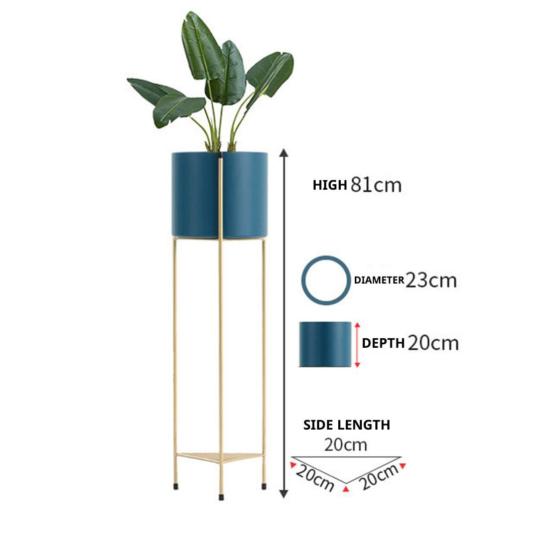 Soga 4 X 2 Layer 81cm Gold Metal Plant Stand With Blue Flower Pot Holder Corner Shelving Rack Indoor Display