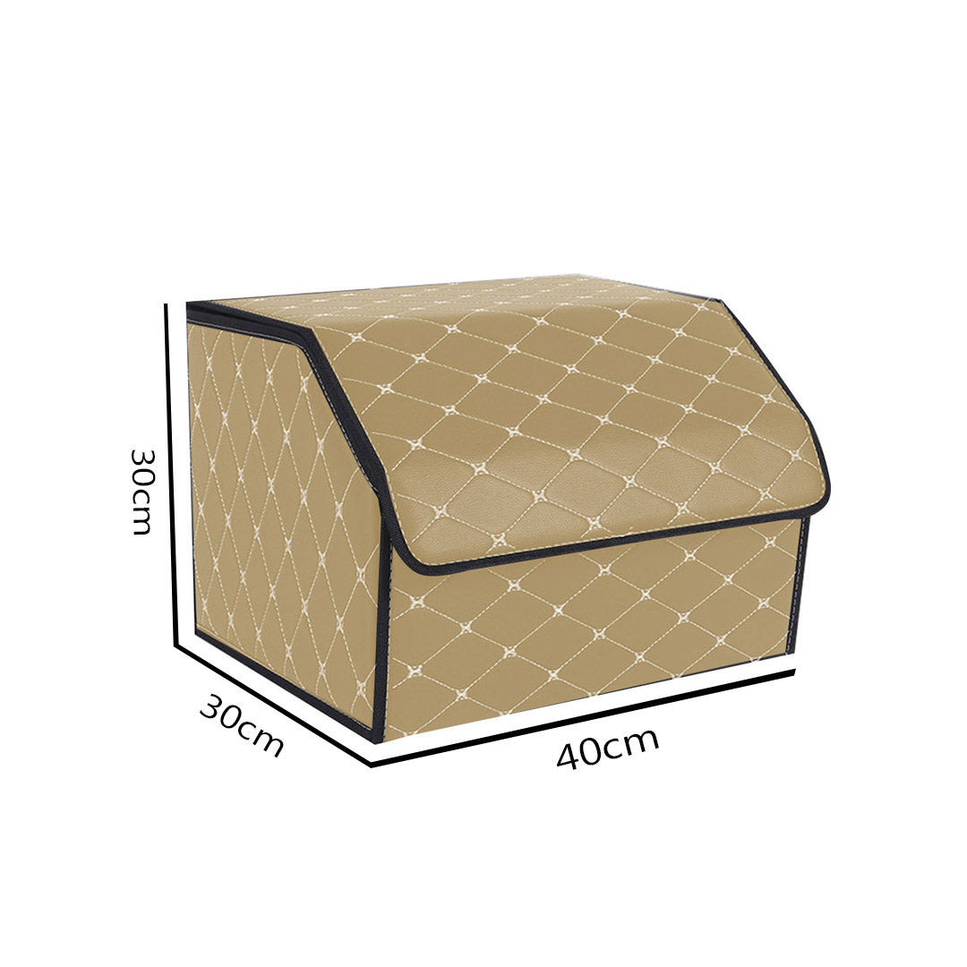 Soga 2 X Leather Car Boot Collapsible Foldable Trunk Cargo Organizer Portable Storage Box Beige/Gold Stitch Medium