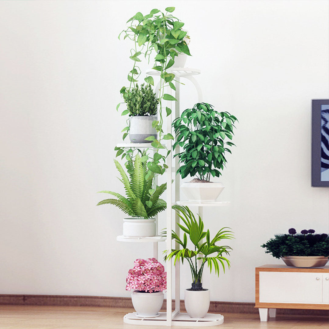 Soga 2 X 5 Tier 6 Pots White Round Metal Plant Rack Flowerpot Storage Display Stand Holder Home Garden Decor