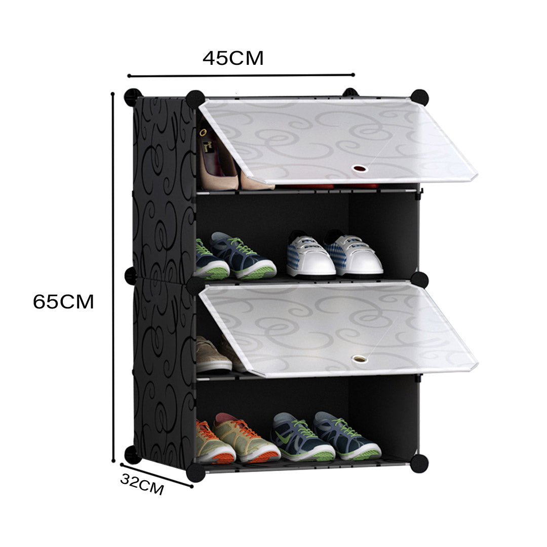 4 Tier Shoe Rack Organizer Sneaker Footwear Storage Stackable Stand Cabinet Portable Wardrobe with Cover