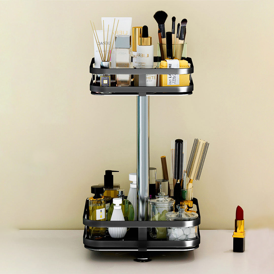 2X 2 Tier Steel Black Square Rotating Multi-Function Kitchen Portable Storage Spice Seasoning Kitchen Countertop Organiser Shelf