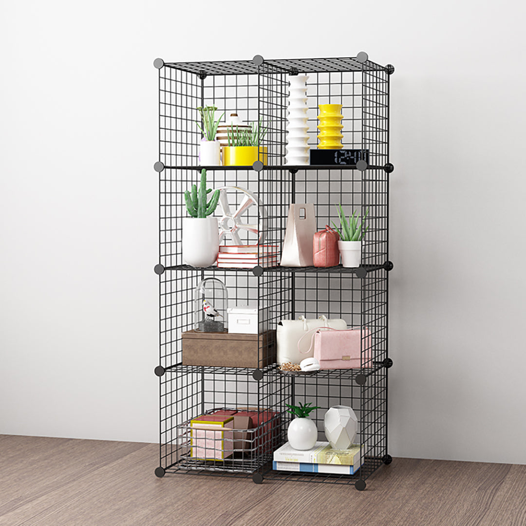 2X Black Portable 8-Cube Storage Organiser Foldable DIY Modular Grid Space Saving Shelf