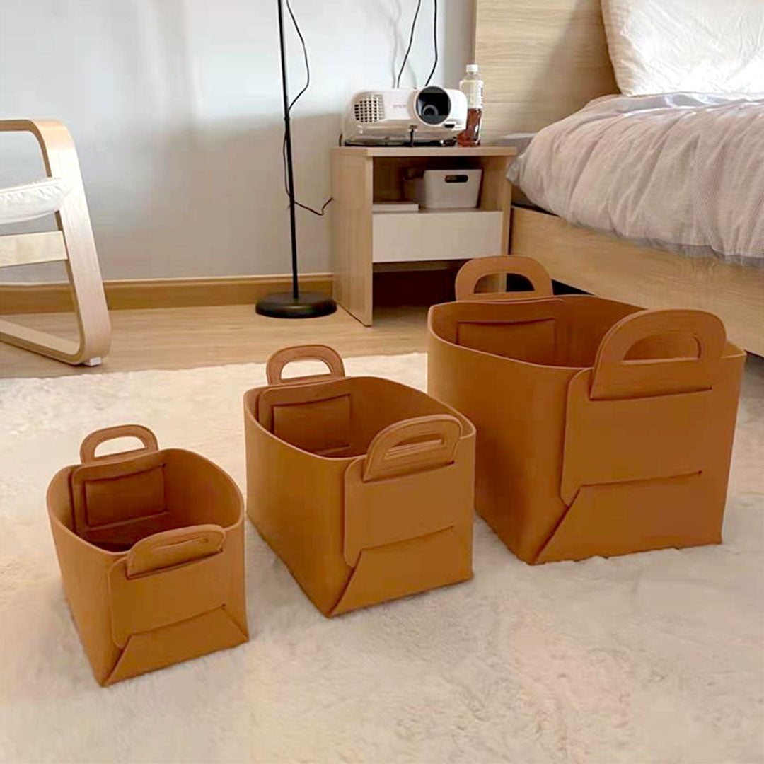 4X Medium Coffee Foldable Felt Storage Portable Collapsible Bag Home Office Foldable Organiser with Carry Handles