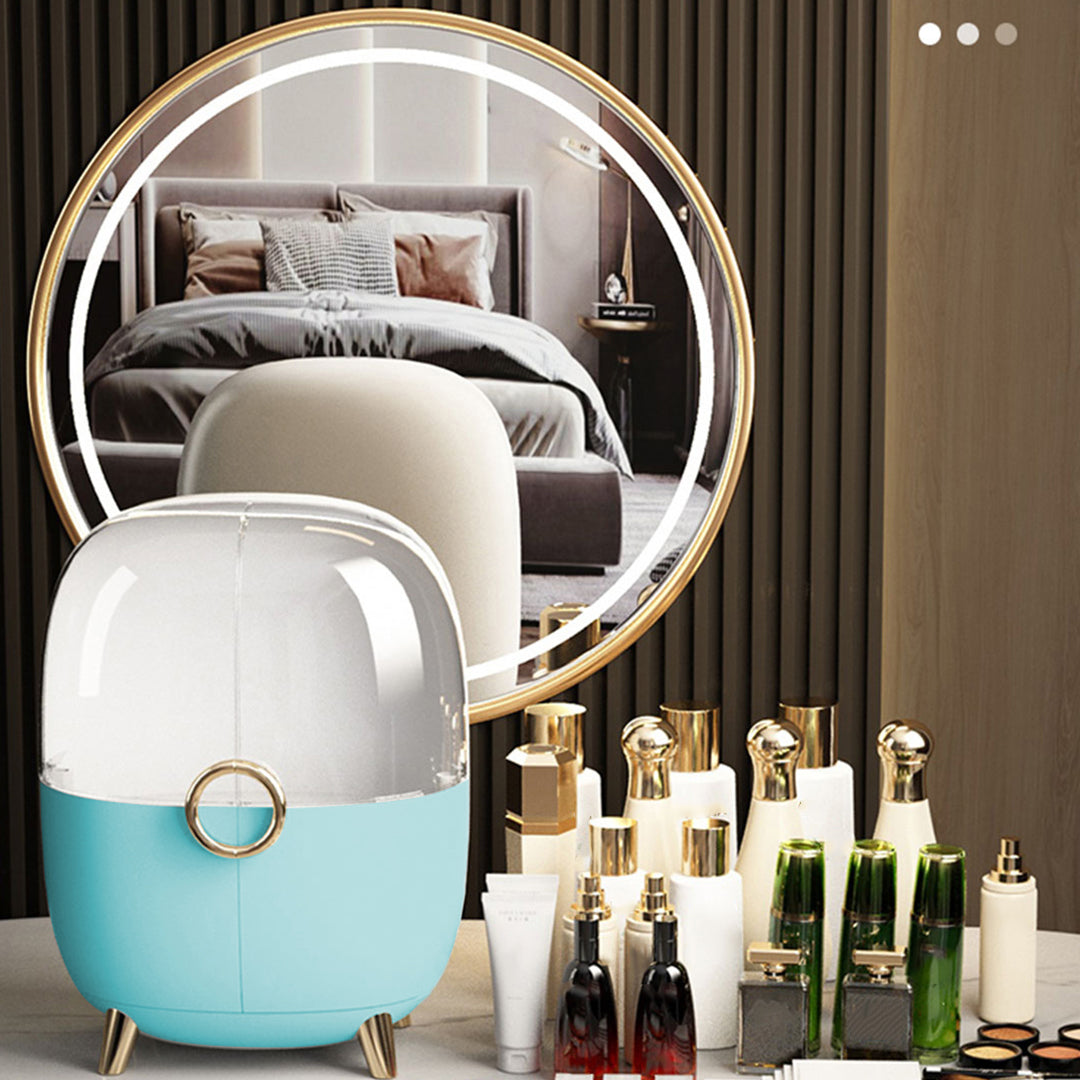 2X Blue Transparent Countertop Makeup Organiser Cosmetic Storage Waterproof Dustproof Bathroom Skincare Holder with Lid