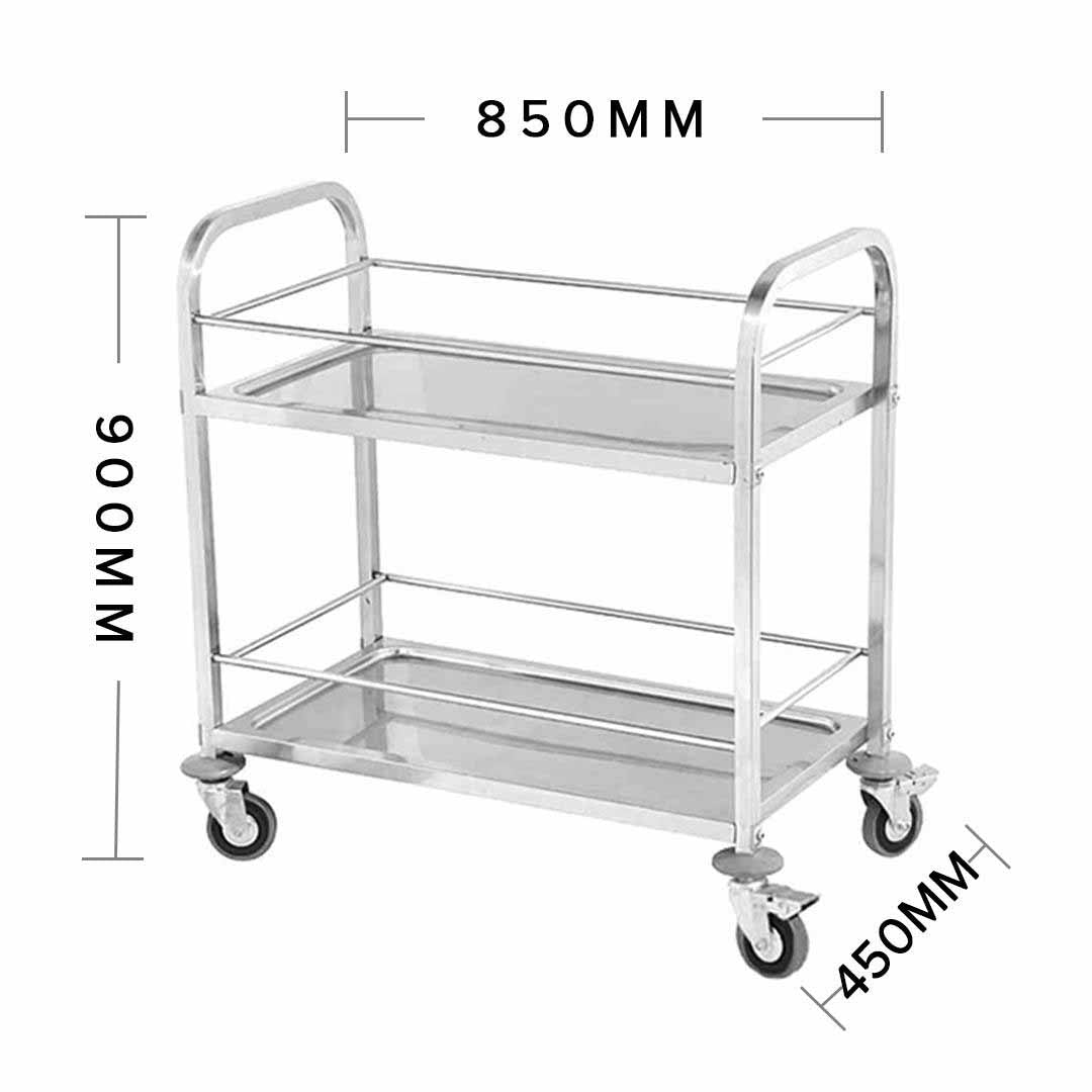 Soga 2 Tier 85x45x90cm Stainless Steel Drink Wine Food Utility Cart Medium