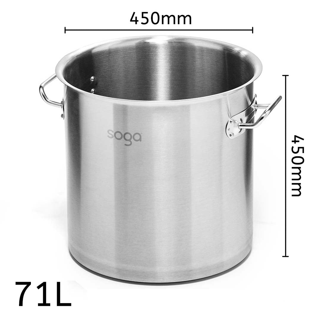 Soga Stock Pot 71 L Top Grade Thick Stainless Steel Stockpot 18/10 Without Lid