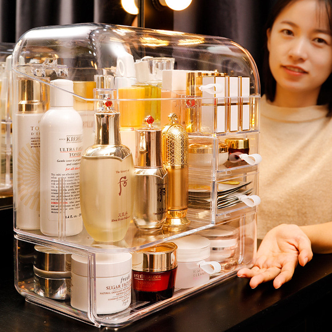 Soga Transparent Cosmetic Storage Box Clear Makeup Skincare Holder With Lid Drawers Waterproof Dustproof Organiser With Pearls