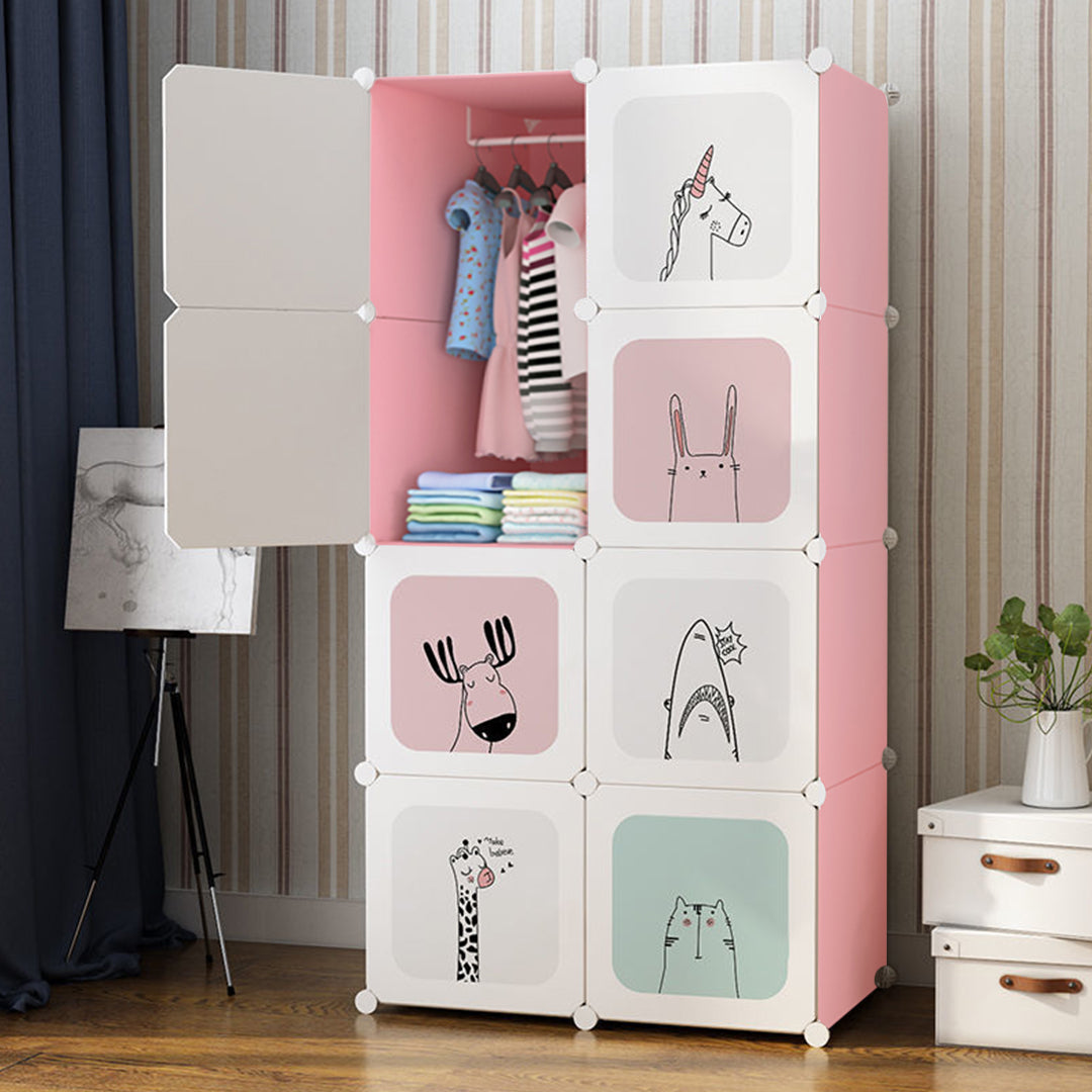 8 Cubes Pink Portable Wardrobe Divide-Grid Modular Storage Organiser Foldable Closet