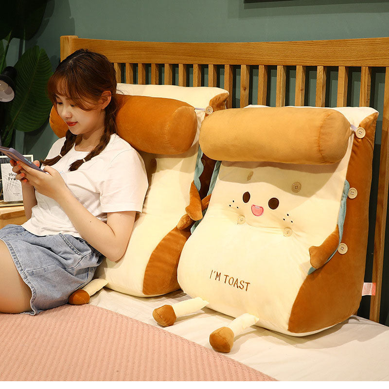 2X Cute Face Toast Bread Wedge Cushion Stuffed Plush Cartoon Back Support Pillow Home Decor