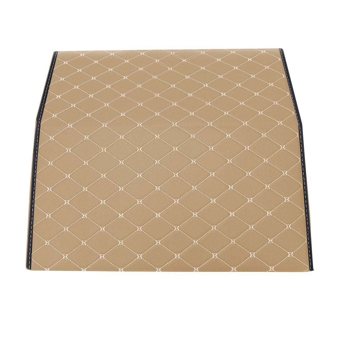 Soga 4 X Leather Car Boot Collapsible Foldable Trunk Cargo Organizer Portable Storage Box Beige/Gold Stitch Small