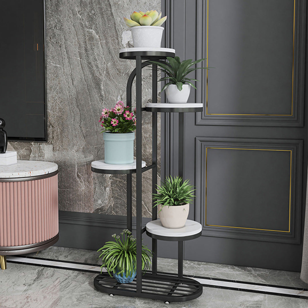 Soga 5 Tier 6 Pots Black Round Metal Plant Rack Flowerpot Storage Display Stand Holder Home Garden Decor
