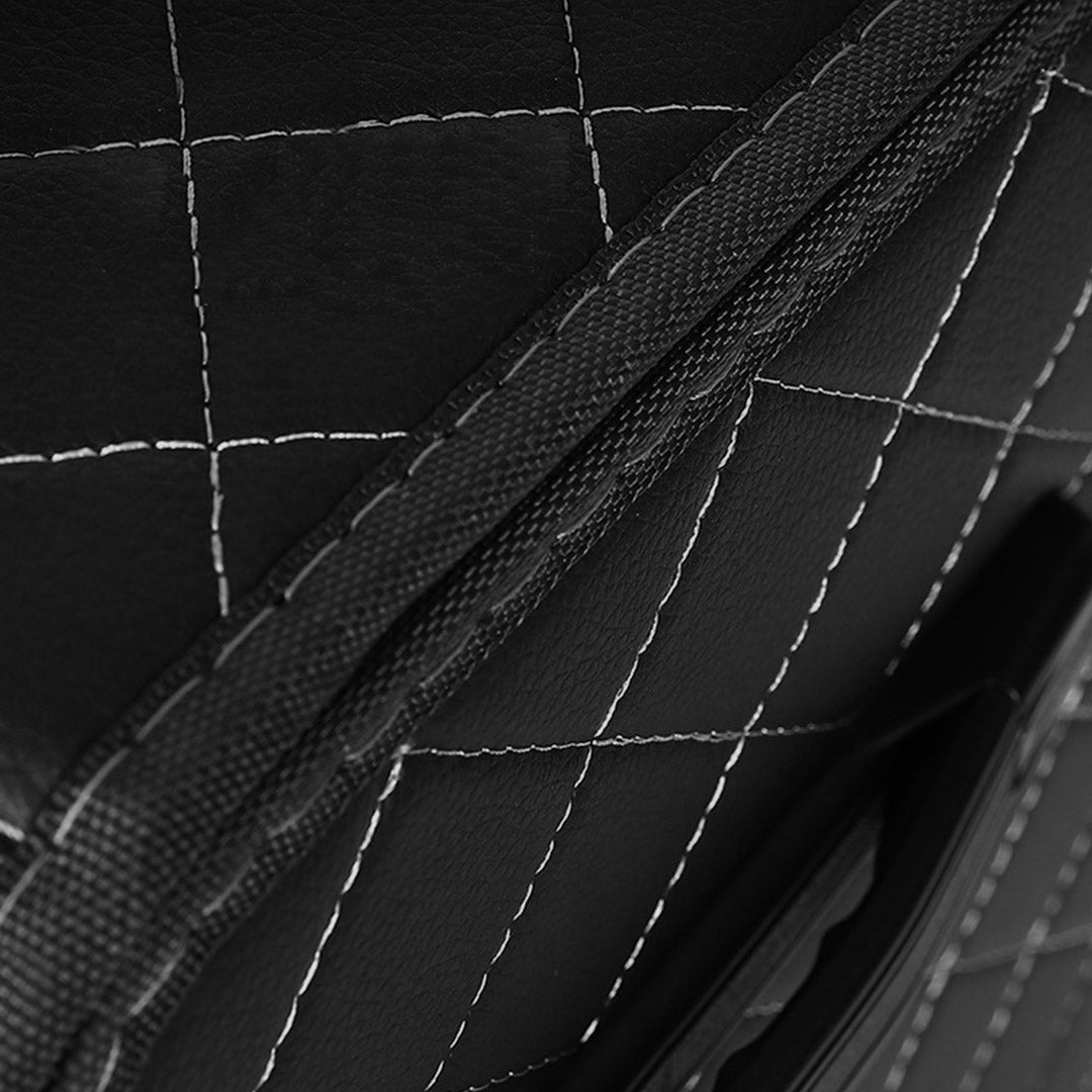 Soga Leather Car Boot Collapsible Foldable Trunk Cargo Organizer Portable Storage Box Black/White Stitch With Lock Large