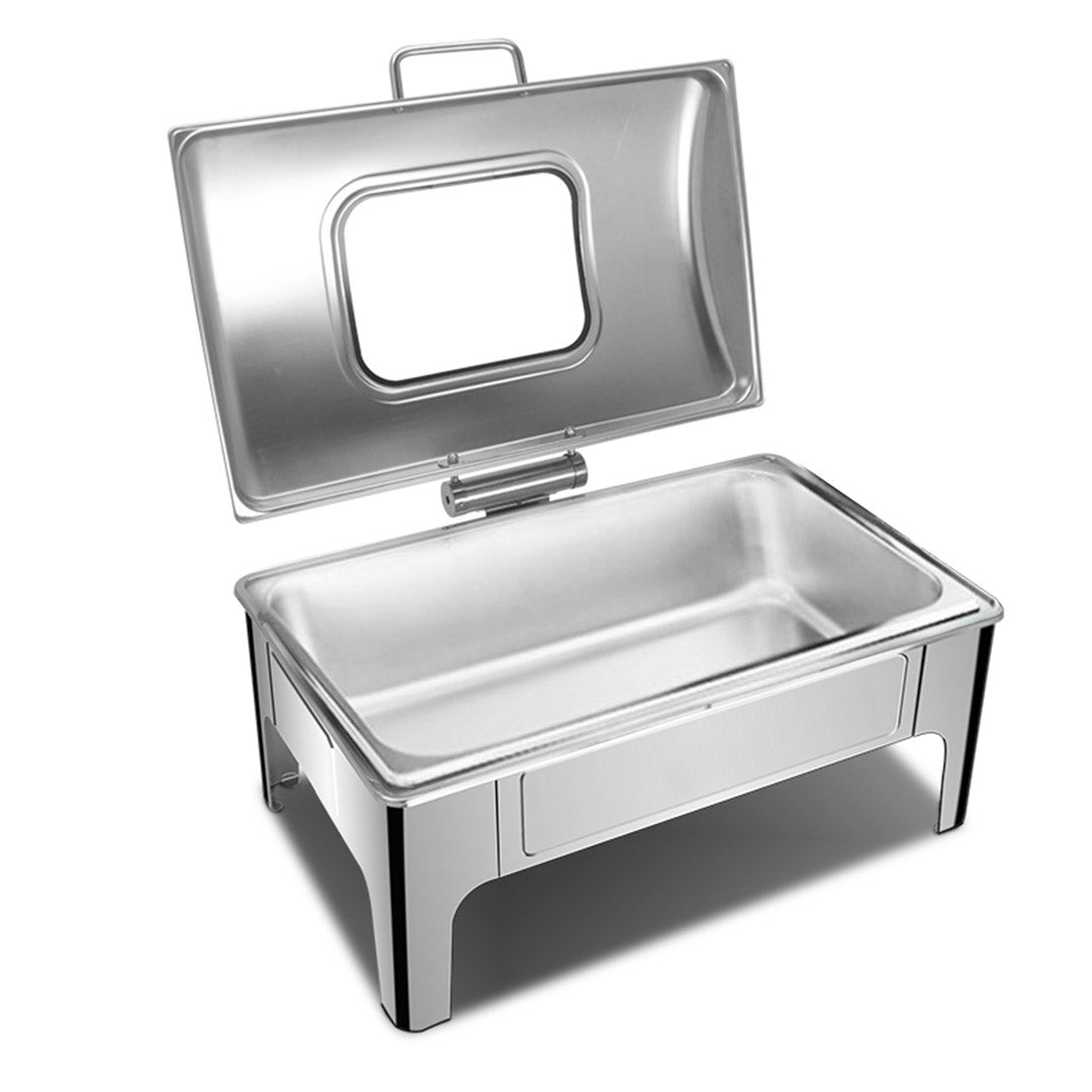 Soga 4 X 9 L Rectangular Stainless Steel Soup Warmer Roll Top Chafer Chafing Dish Set With Glass Visual Window Lid