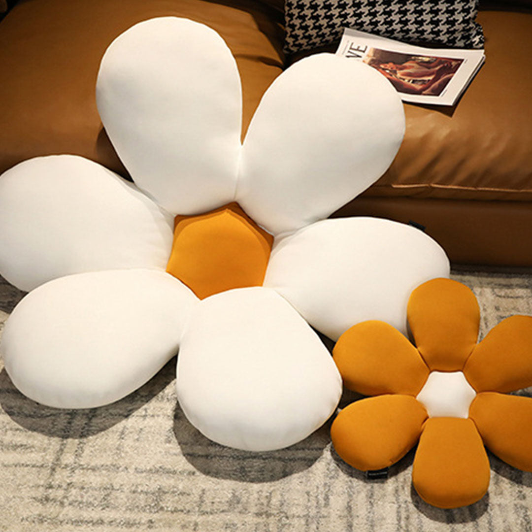 White Daisy Flower Shape Cushion Soft Leaning Bedside Pad Floor Plush Pillow Home Decor