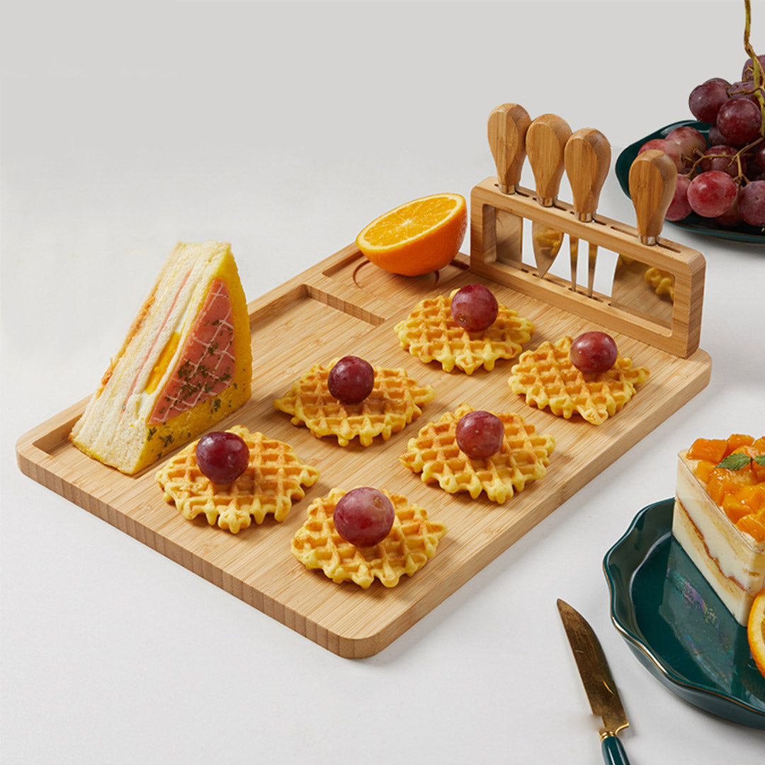 Soga 36cm Brown Rectangular Wood Cheese Board Charcuterie Serving Tray With Knife Set Countertop Decor