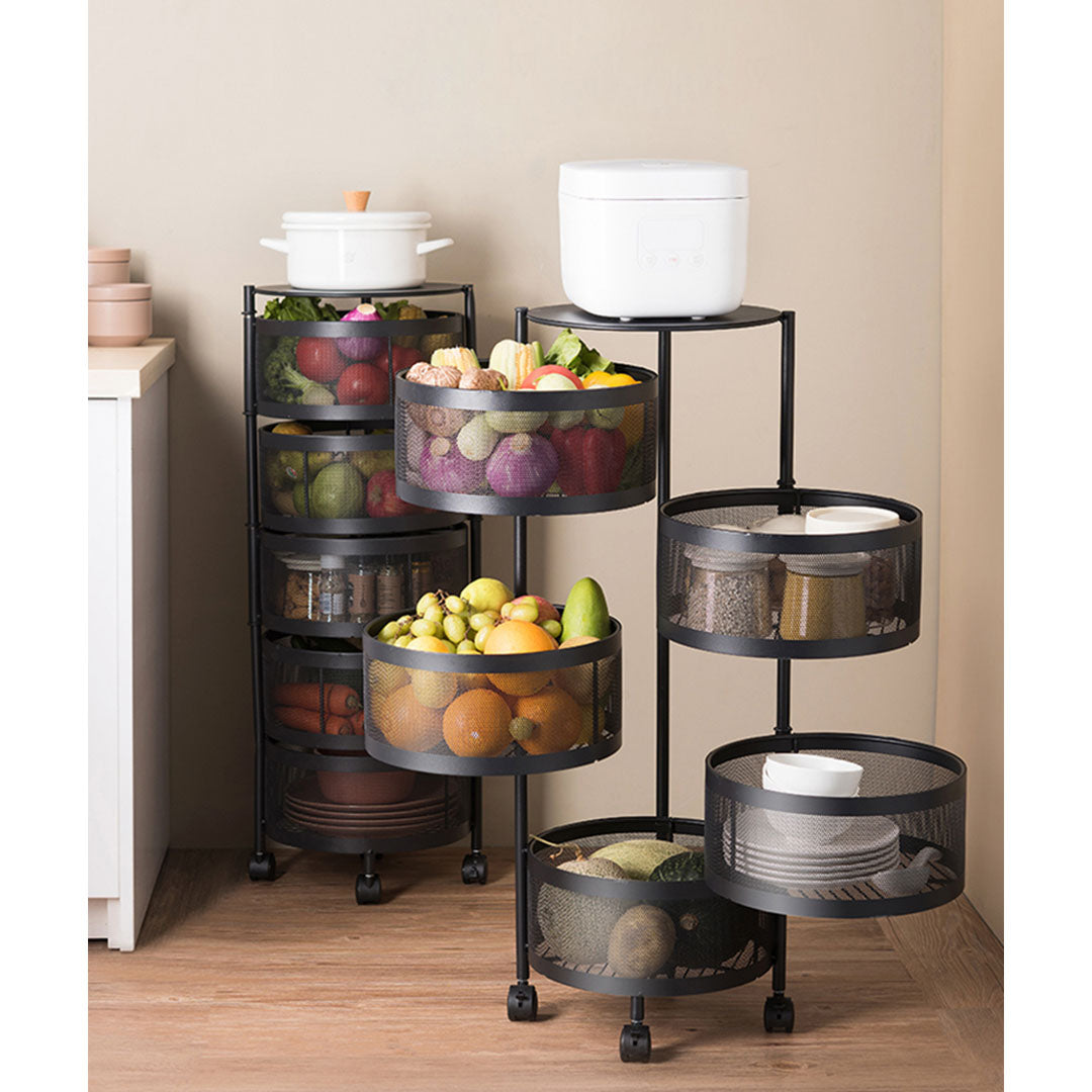 Soga 5 Tier Steel Round Rotating Kitchen Cart Multi Functional Shelves Portable Storage Organizer With Wheels