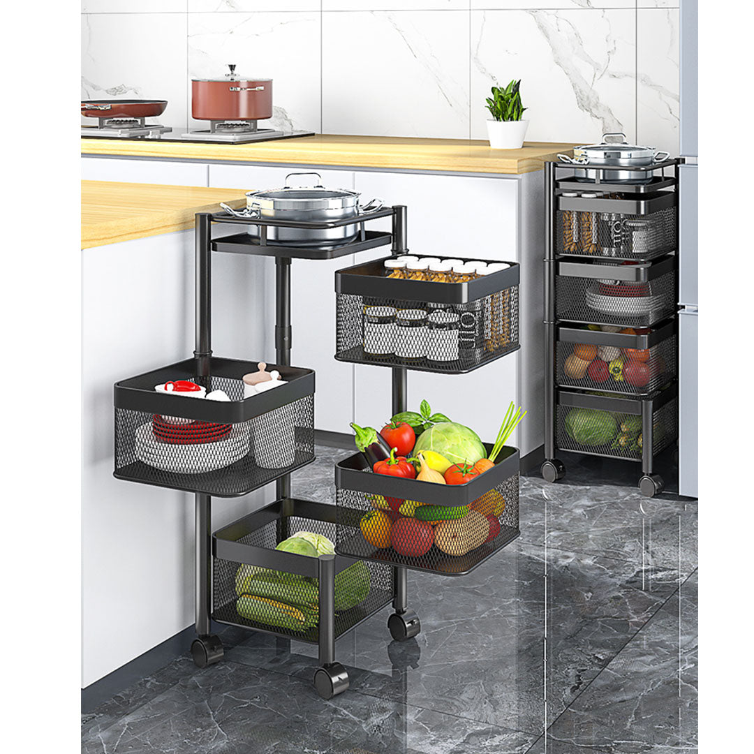 Soga 2 X 4 Tier Steel Square Rotating Kitchen Cart Multi Functional Shelves Portable Storage Organizer With Wheels