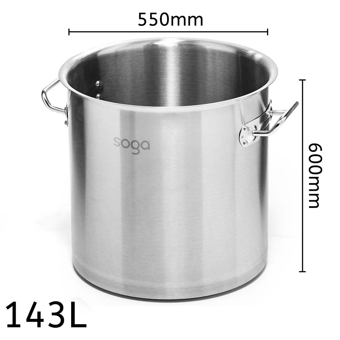 Soga Stock Pot 143 L Top Grade Thick Stainless Steel Stockpot 18/10 Without Lid