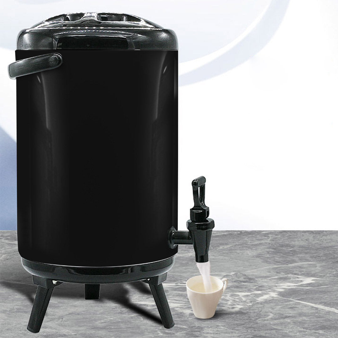 4X 10L Stainless Steel Insulated Milk Tea Barrel Hot and Cold Beverage Dispenser Container with Faucet Black