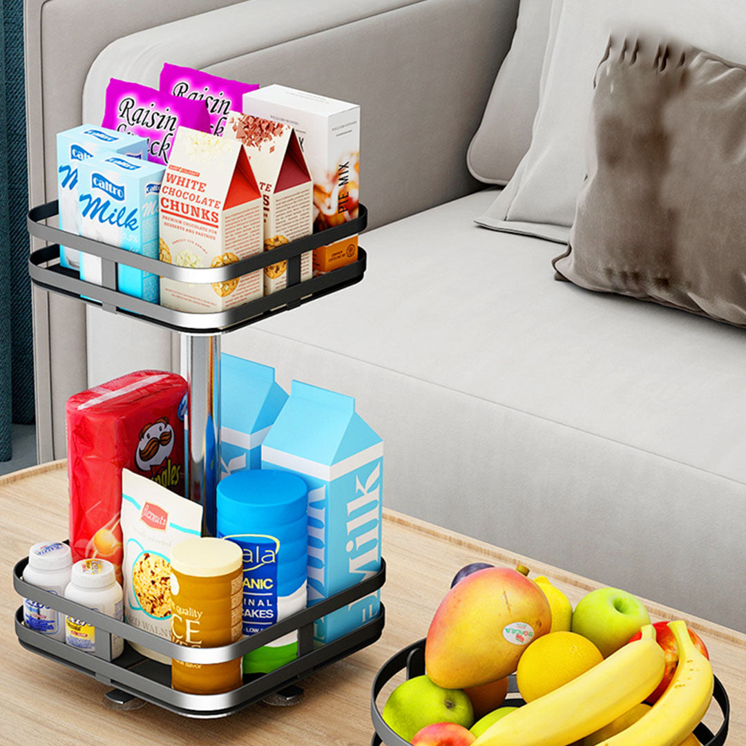 2X 2 Tier Steel Black Square Rotating Multi-Function Kitchen Portable Storage Spice Seasoning Kitchen Countertop Organiser Shelf